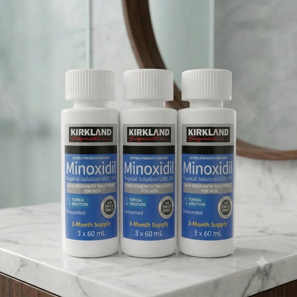 Kirkland Minoxidil 5% Solution (60ml x 3 Bottles) – 3 Month Supply for Hair Regrowth | Original USA Formula in Bangladesh